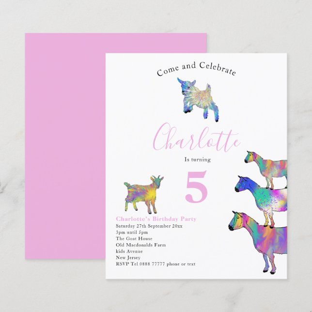 Papier Chèvres Aquarelle Filles Anniversaire Fête Rose (Devant / Derrière)