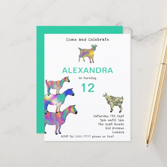 Papier Chèvres mignonnes Budget de la fête du 12e anniver (Devant/Arrière en situation)