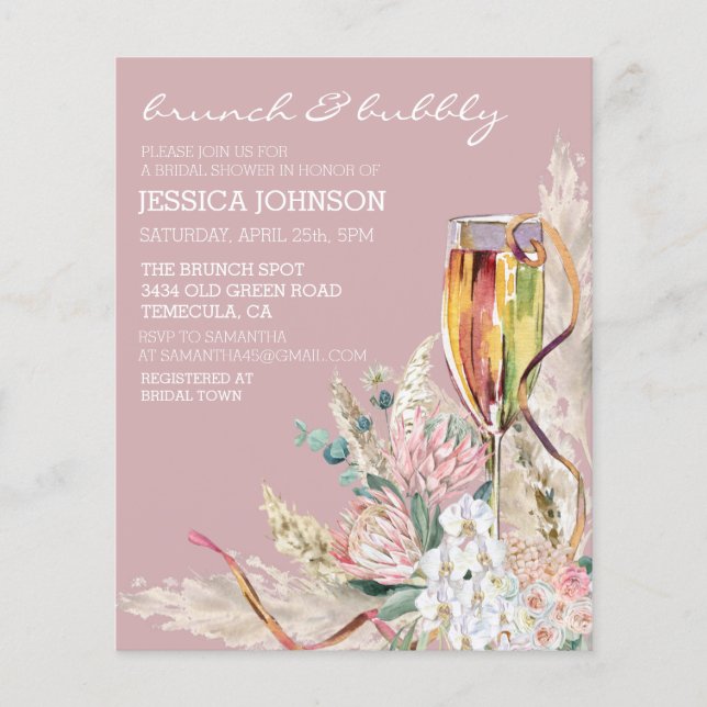 Papier Chic Boho Champagne Brunch Bubbly Enterrement de V (Devant)