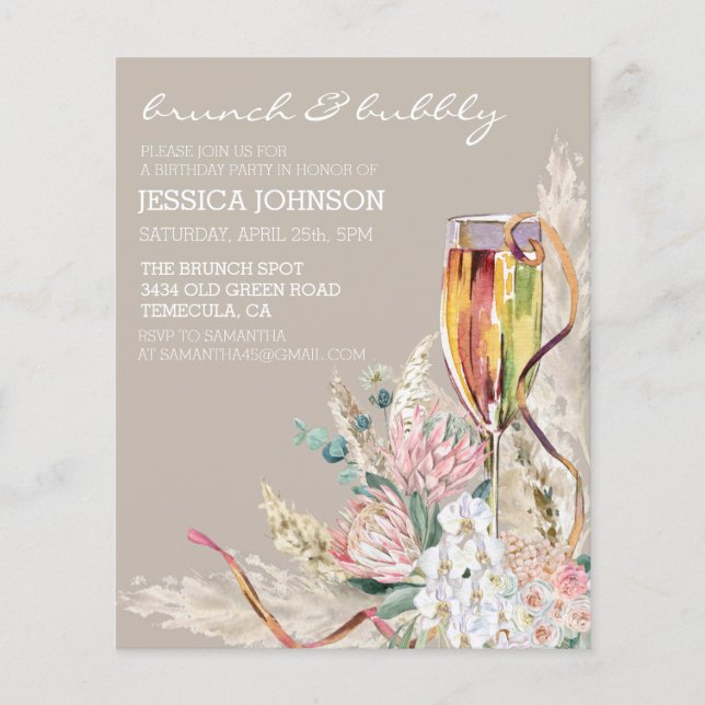 Papier Chic Boho Champagne Brunch Bubbly fête d'anniversa (Devant)