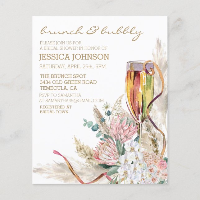 Papier Chic Boho Champagne Brunch Fête des mariées Bubbly (Devant)