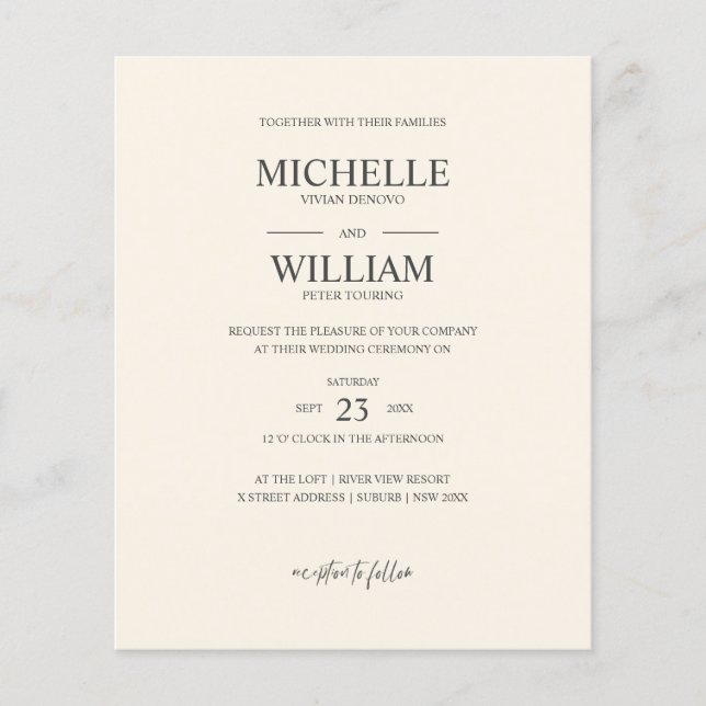 Papier Chic Classique Plaine Beige Élégant Mariage Budget (Devant)
