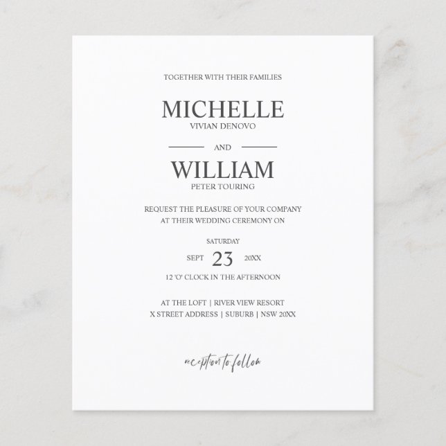 Papier Chic Classique Plaine Élégant Mariage Budget (Devant)