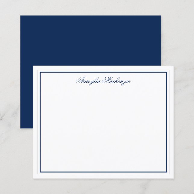 Papier Chic Elegant Marine Bleu et Blanc Personnalisé (Devant / Derrière)