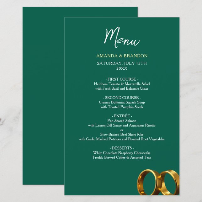 Papier Chic Emerald Green Gold Rings Mariage (Devant / Derrière)