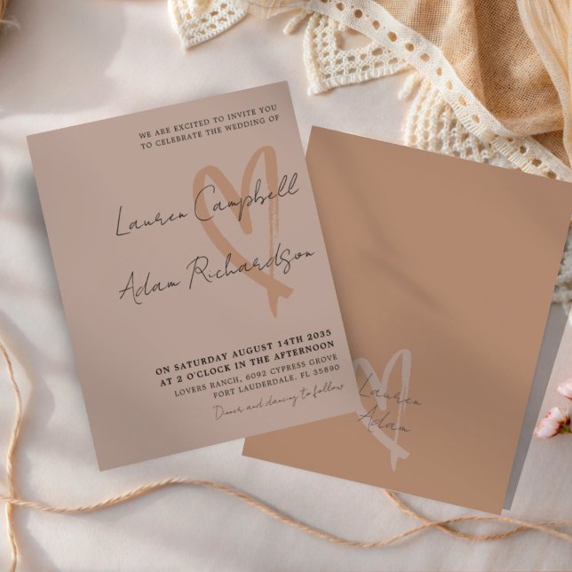 Papier Chic Neutral Drawn Heart BUDGET Wedding Invitation (Créateur téléchargé)