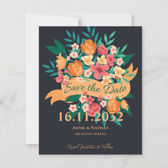 Papier Chic Orange Fleuri Jaune Mariage Enregistrer la da (Devant)