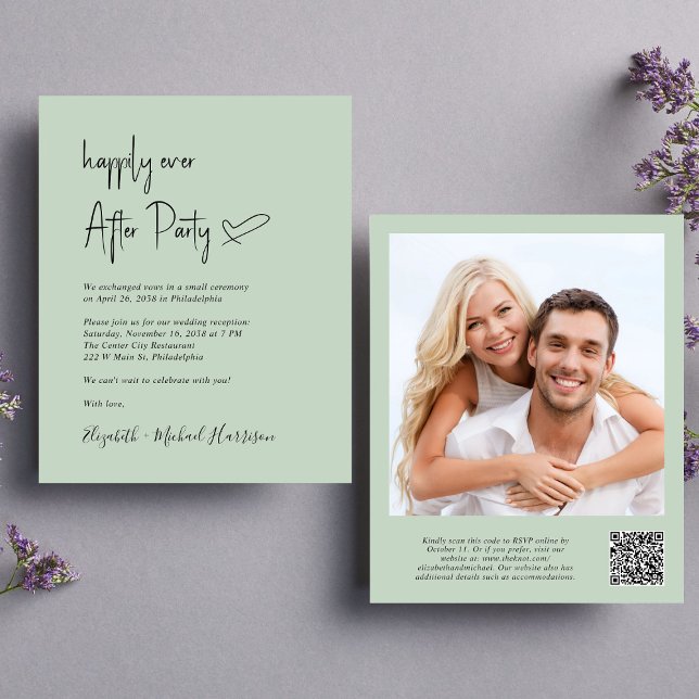 Papier Chic Photo QR Code Mariage Réception Invitation (An chic Happily Ever After Party all-in-one invitation for your wedding celebration)