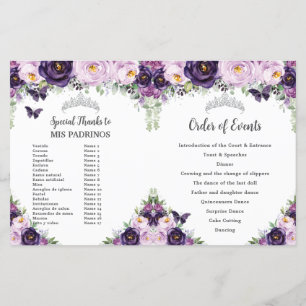 Papier Chic Quinceañera Purple Floral Butterflies Program
