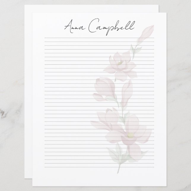 Papier Chic Script Name Custom Monogram Writing Paper (Devant / Derrière)