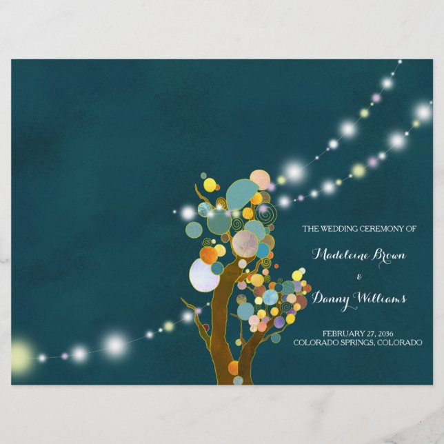 Papier Chic String Lights Turquoise Mariage BiFold Progra (Devant)