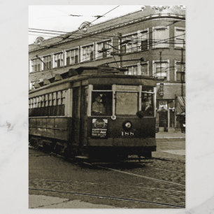 PAPIER CHICAGO 63E ET OCCIDENTALE 1952 TROLLEY ART SEPIA
