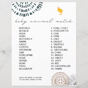 Papier Chick rose Bow Baby shower animal match jeu