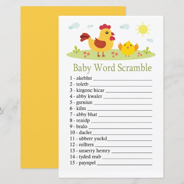 Papier Chicken Baby mot scramble jeu (Devant / Derrière)