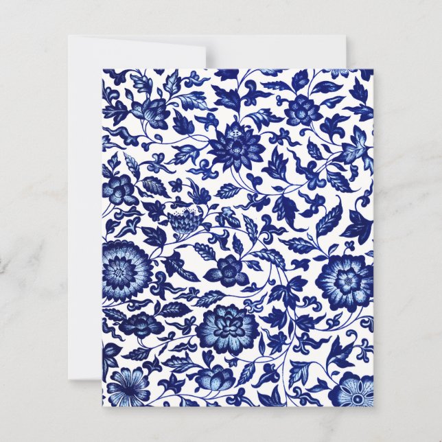 Papier Chinois bleu marine foncé motif floral sur blanc (Devant)
