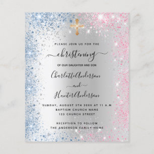 Papier Christening bleu bleu rose enfant fille invitation