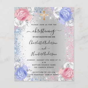 Papier Christening garçon fille bleu rose argent invitati