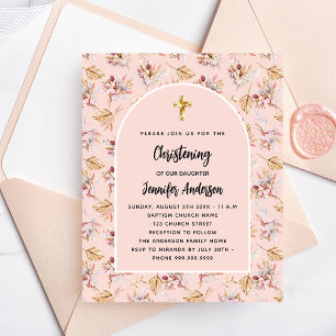 Papier Christening pampas floraux rose invitation budget