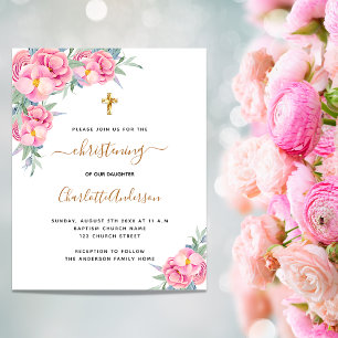 Papier Christening rose florales rose invitation budgétai