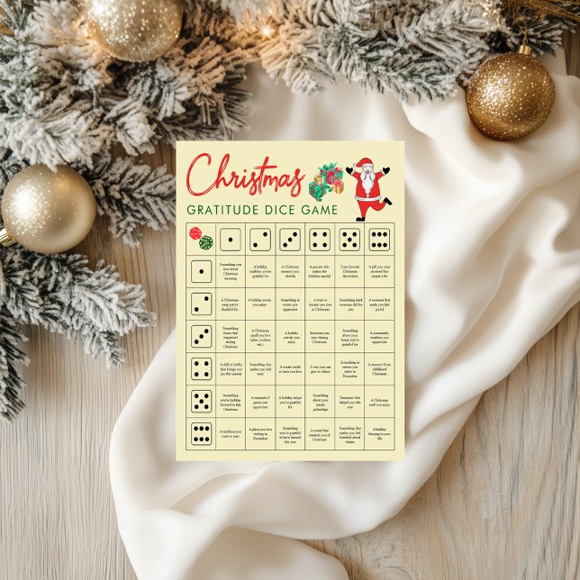 Papier Christmas Gratitude Dice Game Light Yellow Holiday (Christmas Gratitude Dice Game Light Yellow Holiday)