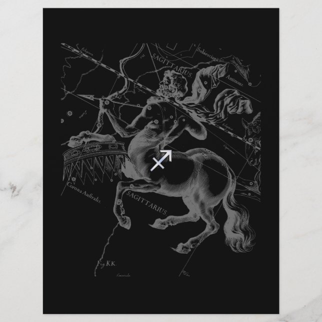 Papier Chrome Sagittarius Zodiac Sign Hevelius circa 1690 (Devant)
