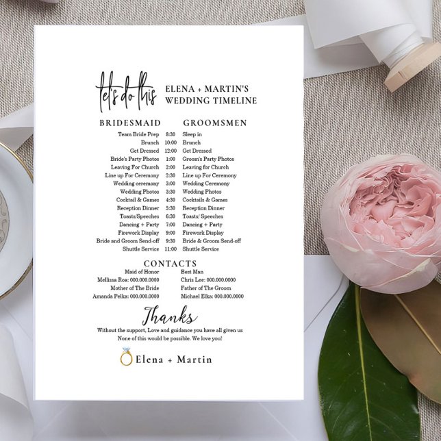 Papier Chronologie du jour de mariage minimal du script (Créateur téléchargé)