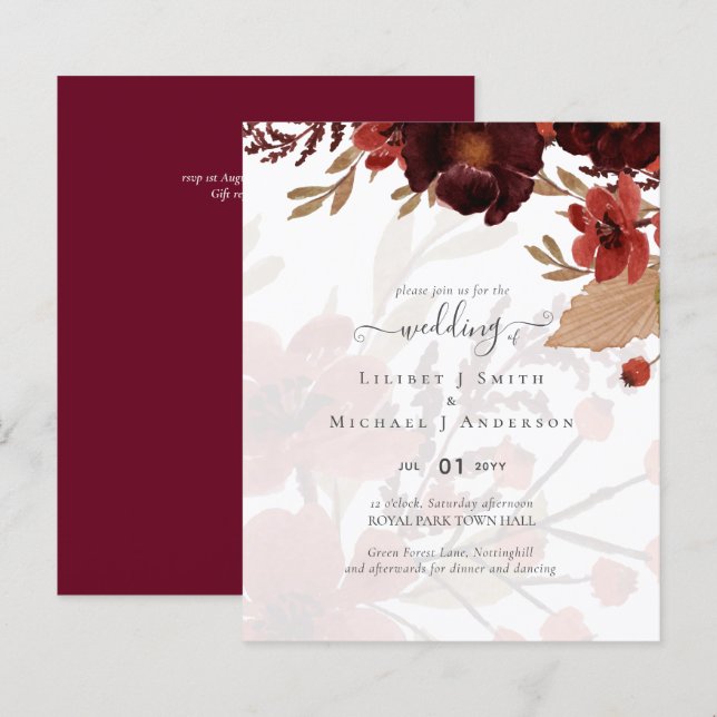 Papier Chute Floral Suite Mariage Terracotta Bourgogne Ro (Devant / Derrière)