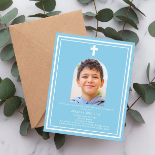 Papier Ciel bleu arc photo garçon Première communion invi