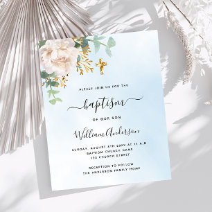 Papier Ciel bleu eucalyptus fleuri garçon baptême invitat