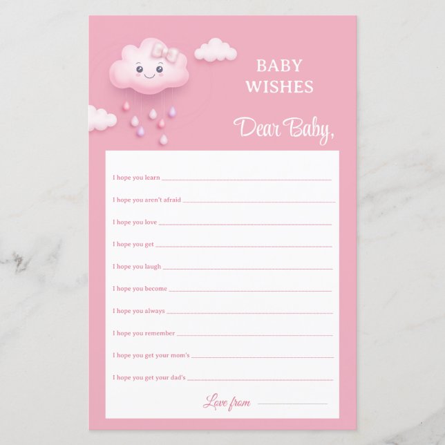 Papier Ciel rose doux nuage blanc moelleux neuf Voeux béb (Devant)