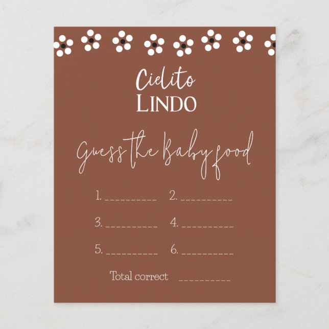 Papier Cielito Lindo Baby shower Mexicain Guiness Game al (Devant)