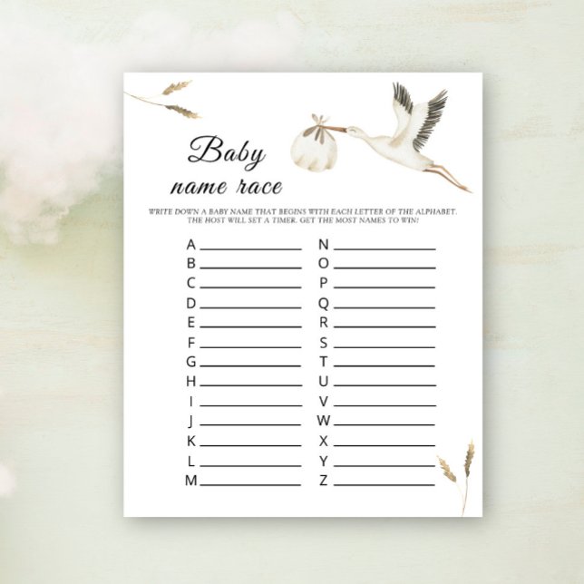 Papier Cigogne baby shower - Jeu de course de noms de béb (Créateur téléchargé)