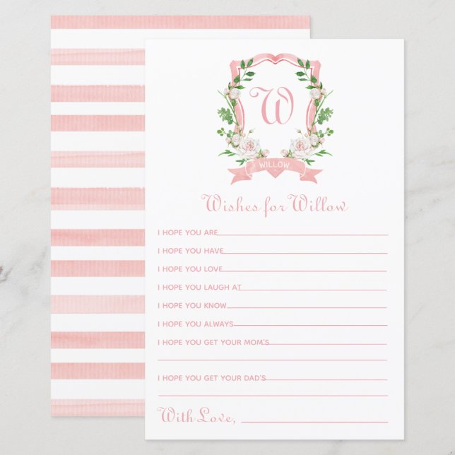 Papier Cimier Floral Voeux pour bébé (Devant / Derrière)