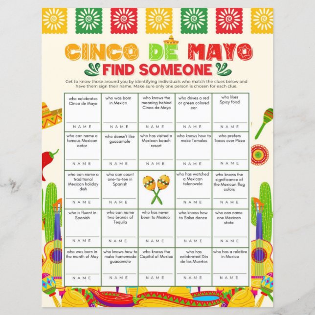 Papier Cinco de Mayo Trouver Quelqu'Un Jeu Imprimable 8.5 (Devant)