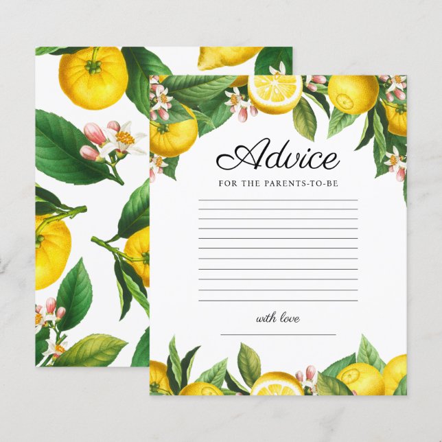 Papier Citron Citrus Baby shower Conseils Jeu (Devant / Derrière)