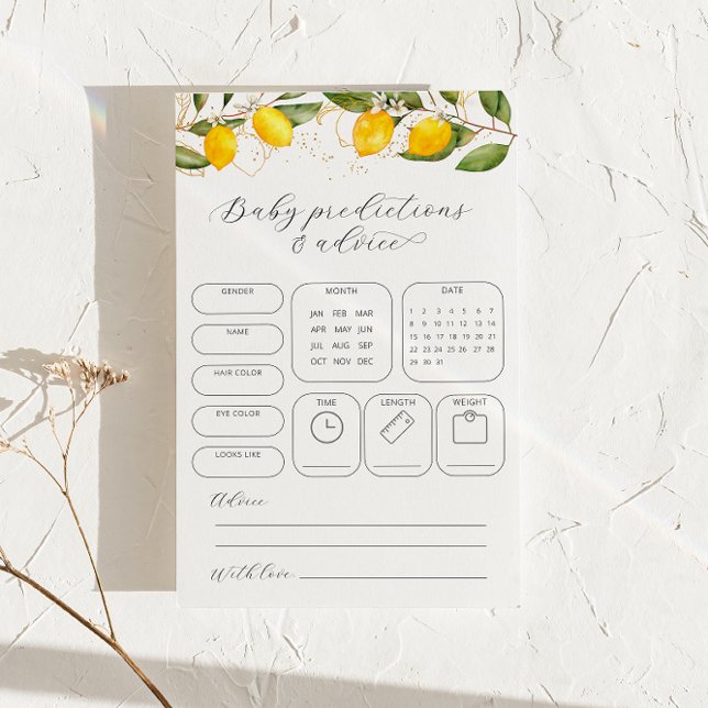 Papier Citron Prédictions & Conseils Baby shower Jeu (Créateur téléchargé)