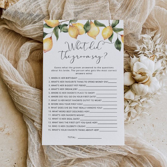 Papier Citron Qu'est-ce que le marié a dit jeu de douche  (Créateur téléchargé)