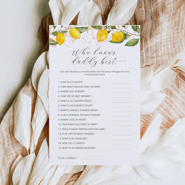 Papier Citron Qui Connaît Daddy Meilleur Baby shower Jeu (Créateur téléchargé)