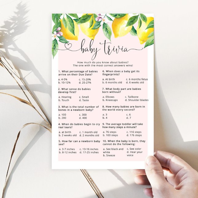 Papier Citron rose Bébé trivia jeu de baby shower (Créateur téléchargé)