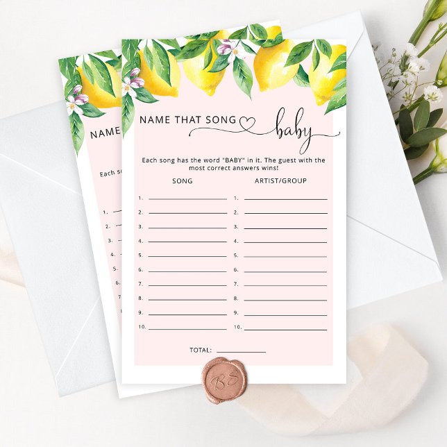 Papier citron rose nom de la chanson jeu de baby shower (Créateur téléchargé)