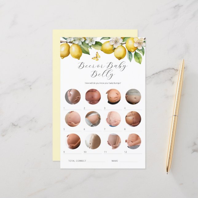 Papier Citrons Bière ou Bébé Baby shower de ventre Jeu (Devant/Arrière en situation)
