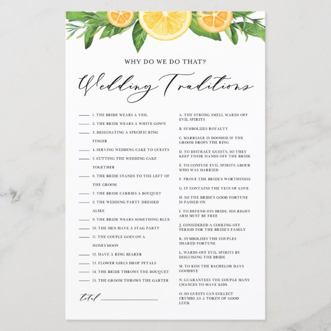 Papier Citrons et Oranges Traditions Mariages Jeu de douc (Devant)