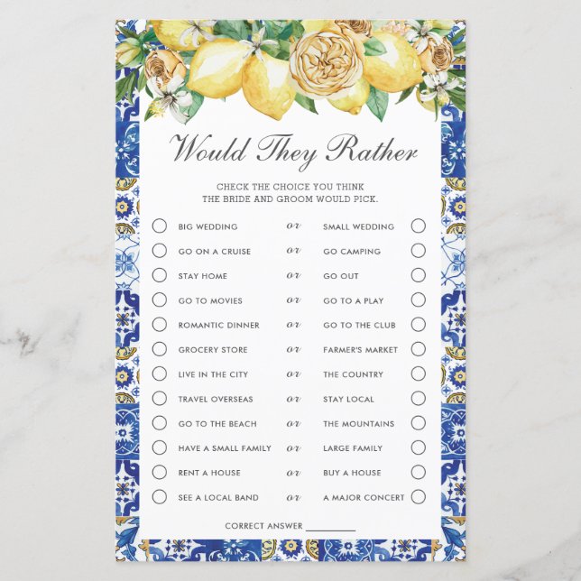 Papier Citrons Fête des mariées Florale Ils Préféreraient (Devant)