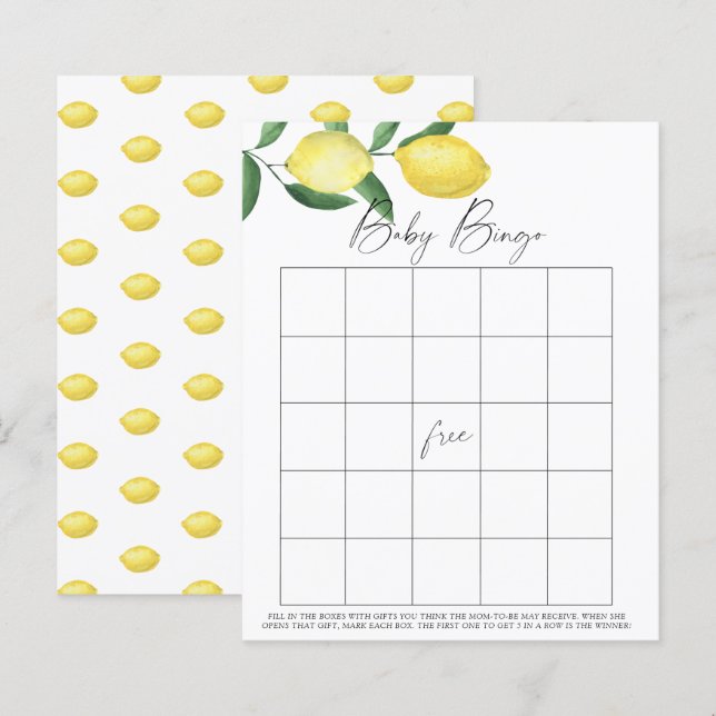 Papier Citrons - Jeu de Bingo bébé (Devant / Derrière)