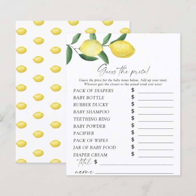 Papier Citrons - Jeu de devinette de prix (Devant / Derrière)