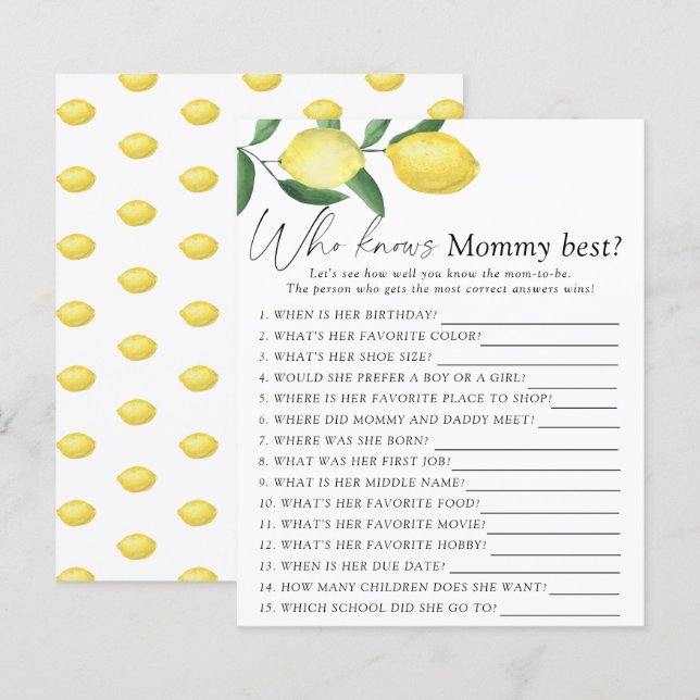 Papier Citrons - Qui connaît maman meilleur jeu (Devant / Derrière)
