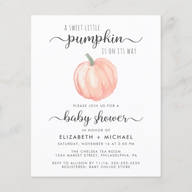 Papier Citrouille Aquarelle Couples Baby shower Invitatio (Devant)