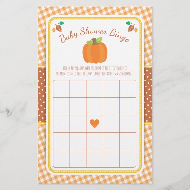 Papier Citrouille Automne Baby shower Bingo Jeu (Devant)