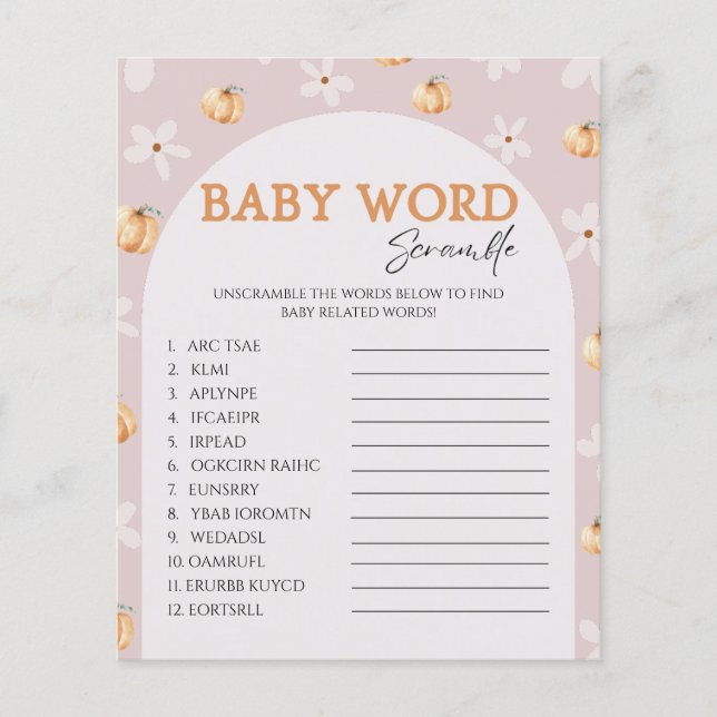 Papier Citrouille Automne Daisy Baby shower Word Scramble (Devant)