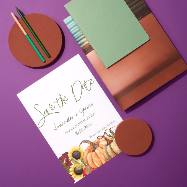 Papier Citrouille Automne Floral Mariage de automne Enreg (Pumpkin Autumn Floral Fall Wedding Save The Date Invitation)